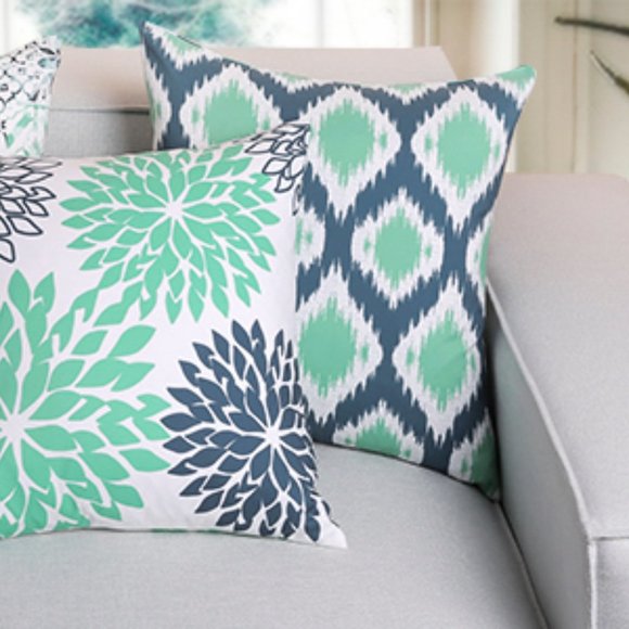 Four Decorative Throw Pillow Cushion Cover, Cyan - Picture 12 of 16